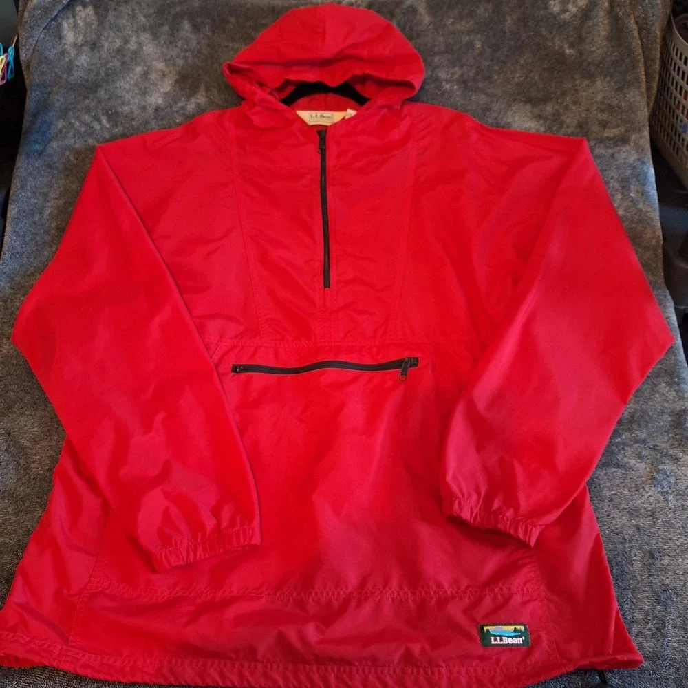 VTG‎ L.L. Bean Anorak Nylon Pullover Windbreaker Jacket Mens LT Red Hiking Camp